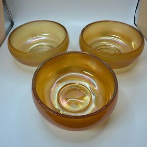 Set of Three VTG Iridescent Marigold Carnival Glass Small Bowls
